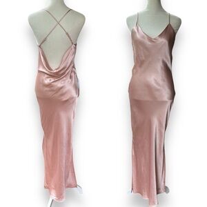 New Topshop Cowl Back Satin Midi Slip Dress in Blush | Size 4